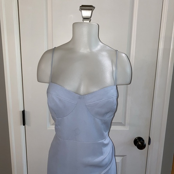 BHLDN Anthropologie Caron Light Blue Midi‎ Ruched Dress Size 16 Wedding Party - Picture 2 of 16